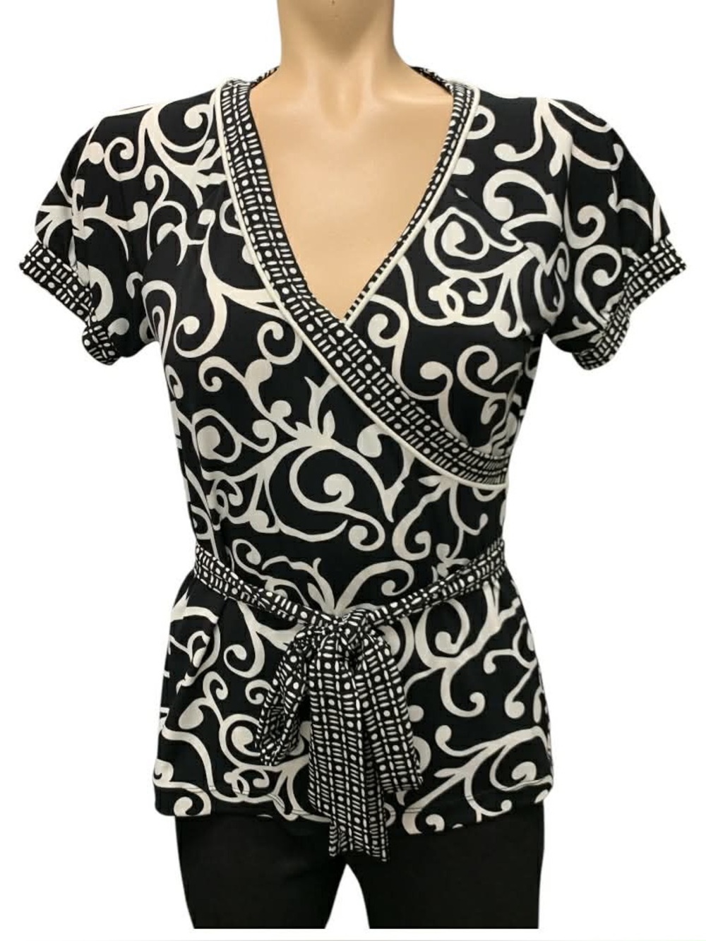 JMichael Black & White Wrap-Style Women's Top Size S